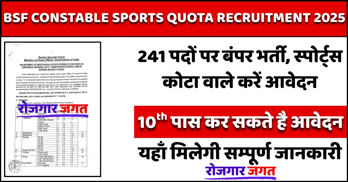 BSF Constable Sports Quota Recruitment 2025