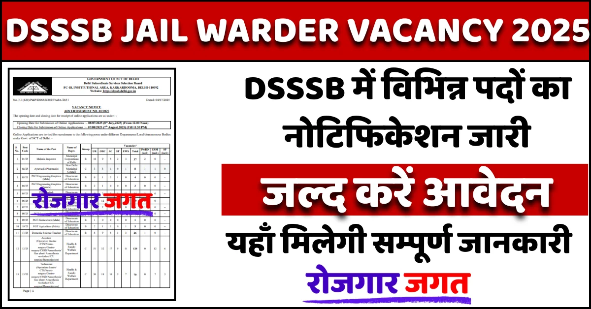 DSSSB Jail Warder Vacancy 2025