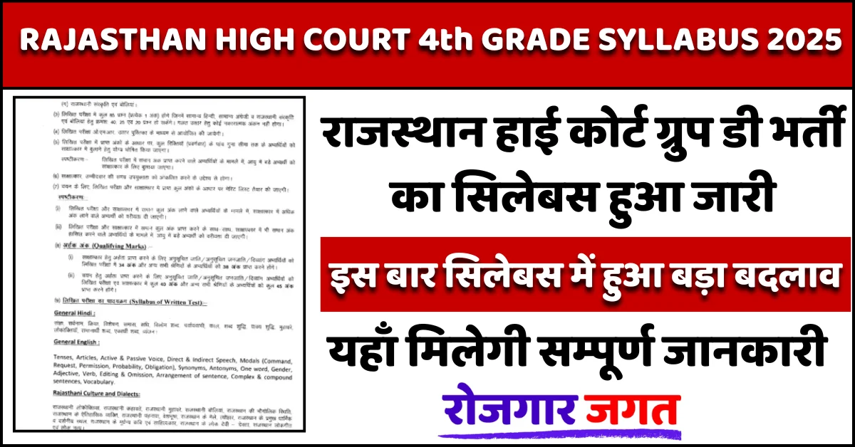 Rajasthan High Court 4th Grade Syllabus 2025