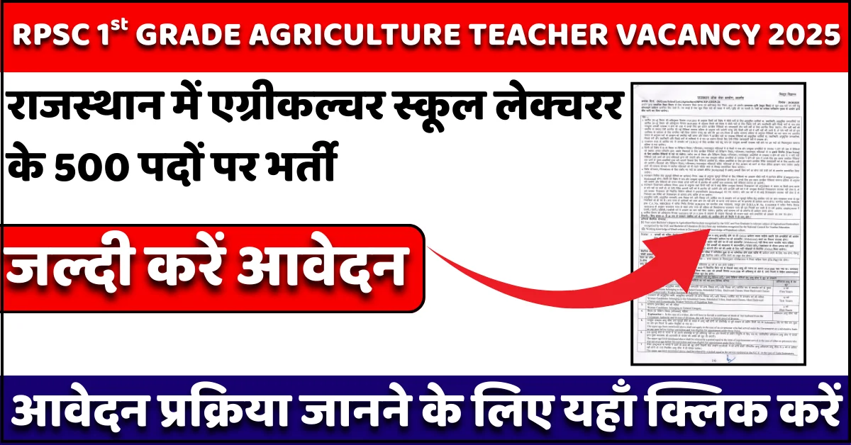 RPSC 1st Grade Agriculture Teacher Vacancy 2025